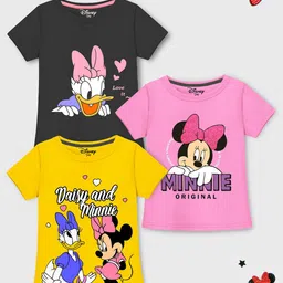 Disney By Miss and Chief Girls Minnie Mouse Graphic Printed Round Neck Cotton T-shirts-picture-28