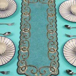 YWULY Teal-Green & Brown Glass Beaded TableRunner-picture-42