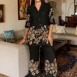 Lyzoo Printed Shirt Collar Shirt & Trousers Co-Ords-picture-13