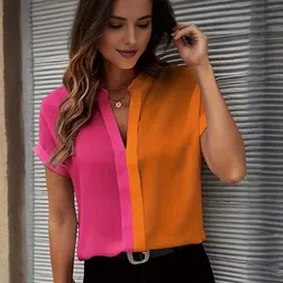 Blooming Tales Women Relaxed Colourblocked Casual Top-image-24