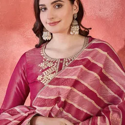 Sangria Women Leheriya Embroidered Regular Kurta with Trousers & With Dupatta-picture-36