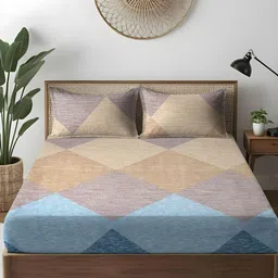 WEAVE AND DECOR Blue Geometric Pure Cotton Feel 300TC Fitted King Bedsheet Set-1.98mx1.98m-image-56