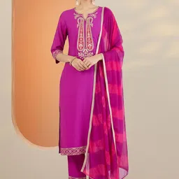 Indo Era Women Ethnic Motifs Embroidered Regular Thread Work Kurta with Trousers & With Dupatta-picture-41