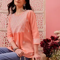ADA Ethnic Motifs Embroidered Chikankari Chikankari Kurti-picture-21