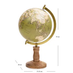 Pure Home and Living Green & Gold-Toned Decorative Globe With Stand Wooden Large Showpiece image 3