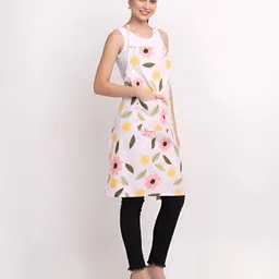 Arrabi Pink & Green Floral Printed Cotton Aprons With Pockets image 3