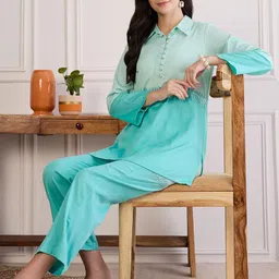 First Resort by Ramola Bachchan Embroidered Top With Trousers Co-Ords image 5