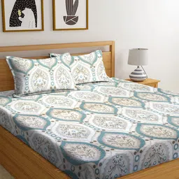 Aura White & Grey Floral 210 TC King Bedsheet with 2 Pillow Covers-picture-10