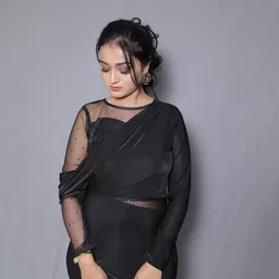 CLASYY CLOSET Semi Sheer Falling Sleeves Cotton Sheath Maxi Dress image 4