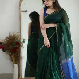 Rujave Woven Design Zari Kanjeevaram Saree With Unstitched Blouse Piece-image-69