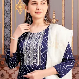 BAESD Girls Bandhani Printed Round Neck Pleated Sequinned A-Line Kurta image 3