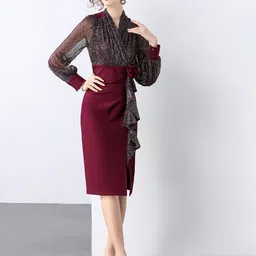 JC Collection Women Embellished Wrap Midi Dress-picture-22