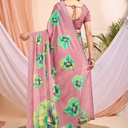 Leelavati Floral Printed Beads and Stones Pure Chiffon Saree image 5