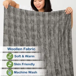 FABINALIV Solid Taupe & Grey Woollen Mild Winter 600 GSM Single Bed Comforter image 3