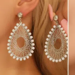 Nui Gold-Plated Artificial Beaded Teardrop Shaped Drop Earrings-picture-32