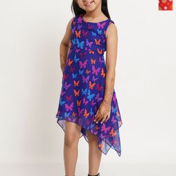 Creative Kids Floral Print Georgette Fit & Flare Dress-picture-6