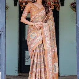 ALMAARI FASHION Ethnic Motifs Pure Cotton Banarasi Saree With Unstitched Blouse Piece image 3