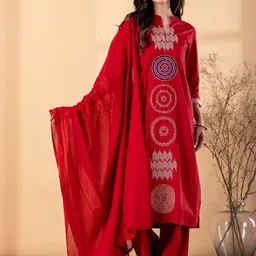 Readiprint Geometric Printed Straight Pure Cotton Kurta With Palazzos & Dupatta-picture-15