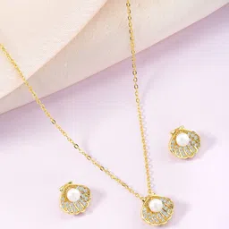 Peora Gold Plated Cubic Zirconia Studded Jewellery Set image 1