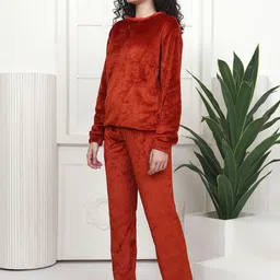 HERE&NOW Women Solid Long Sleeve Round Neck Top with Pants Co-Ord Set image 2