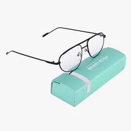 PELLE LUXUR Unisex Clear Lens & Black Aviator Sunglasses with image 4