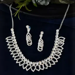 Jewels Nest Women Silver Plated Crystal Studded Sparkling Necklace &Earrings Jewellery Set-picture-29