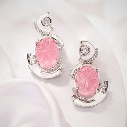 Priyaasi Silver-Plated American Diamond Stone Studded Contemporary Drop Earrings-picture-3