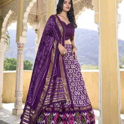 LOOKNBOOK ART Printed Ikat Ready to Wear Lehenga & Unstitched Blouse With Dupatta image 3