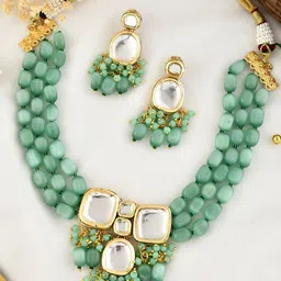 Silvermerc Designs Gold-Plated Kundan-Studded & Beaded Necklace & Earrings-picture-47