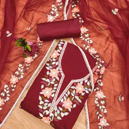 LeeliPeeri Designer Floral Embroidered Thread Work Unstitched Dress Material-picture-31