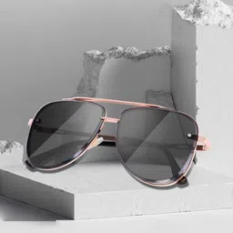 Being Better Unisex Black Lens & Gold-Toned Aviator Sunglasses with image 2