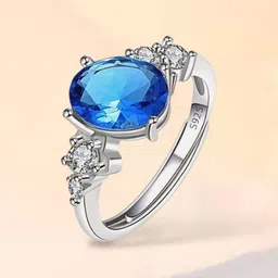 MYKI Sliver Plated Cubic Zirconia Studded Adjustable Finger Ring-image-65