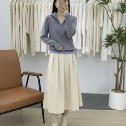 HERE&NOW Women High Neck Half Zipper Detail Long Sleeves Pullover-picture-23