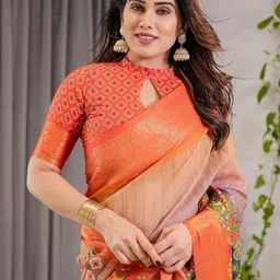 ALMAARI FASHION Ethnic Motifs Printed Zari Pure Cotton Banarasi Saree image 4