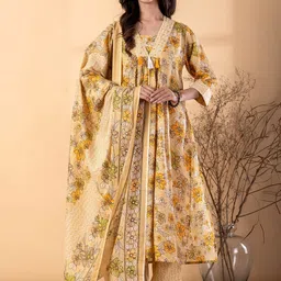 Readiprint Women Floral Printed Anarkali Kurta with Trousers & Dupatta-image-70