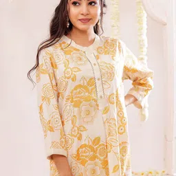 VASVI Women Floral Printed Regular Pure Cotton Kurta with Trousers image 5