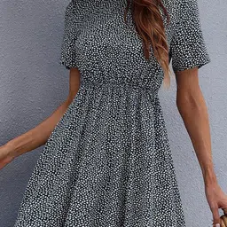 Outzidr Polka Dot Print Fit & Flare Midi Dress image 2