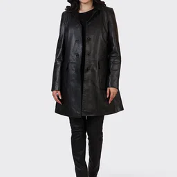 HUE & HIDE Women Lapel Collar Solid Leather Jacket-picture-19