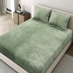 JAIPUR FABRIC Olive Green Woolen 400 TC King Bedsheet Set 2.74 m X 2.74 m-image-49