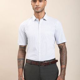 Turtle Men Standard Fit Grid Tattersall Checked Spread Collar Cotton Formal Shirt-picture-39