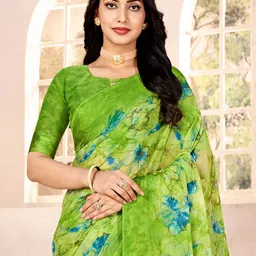 Mitera Floral Poly Chiffon Bagru Saree image 5