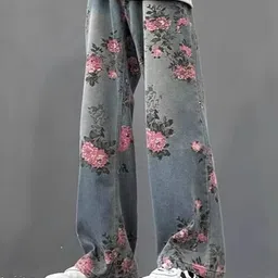 StyleCast Men Wide Leg Floral Printed Mid-Rise Light Jeans-image-32