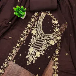 Panzora Floral Embroidered Embellished Georgette Unstitched Dress Material-image-76