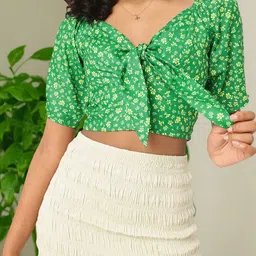 DressBerry Girly Glam Floral Printed Bow Detailed Fitted Crop Top-picture-13