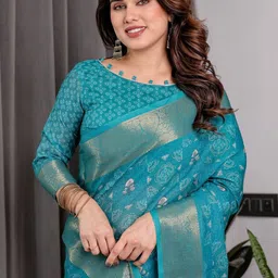 ALMAARI FASHION Floral Printed Pure Cotton Kanjeevaram Saree-picture-12