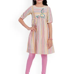 MASTARANG Girls Striped Regular Pure Cotton Kurti with Trousers-picture-4