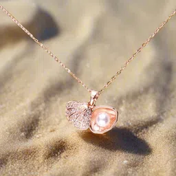 Mesmerize Stainless Steel Rose Gold-Plated Stone-Studded & Beaded Pendant With Chain image 2
