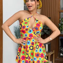 BAESD Women Floral Printed Halter Neck Fit & Flare Dress-image-13