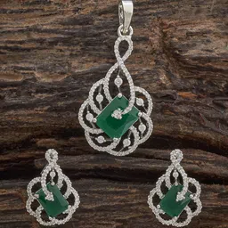Kushal's Fashion Jewellery Embellished Bridal Pink Rhodium-Plated Party Zircon Pendant Set-image-12