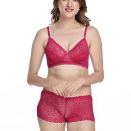 samvar Women Pink Net Bra Panty Set for Lingerie Set Undergarments Pack of 1-picture-25